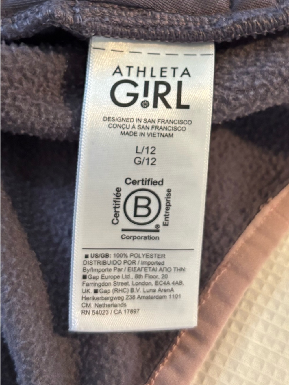 Athleta Girl Gray and Pink Snap Neck Fleece Pullover Sweatshirt Size Large (12) - Picture 4 of 6